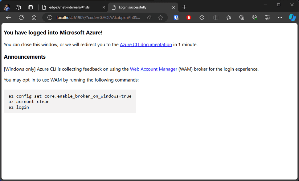 Successful Azure login